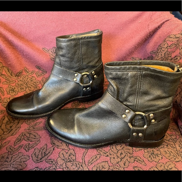 Frye 76871 Phillip Harness Black Leather Pull On Moto Boors - Picture 3 of 11